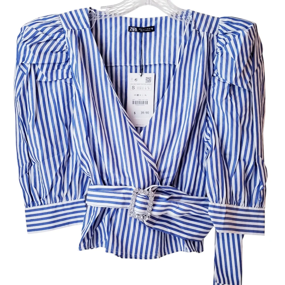 Zara Blue White Striped Blouse